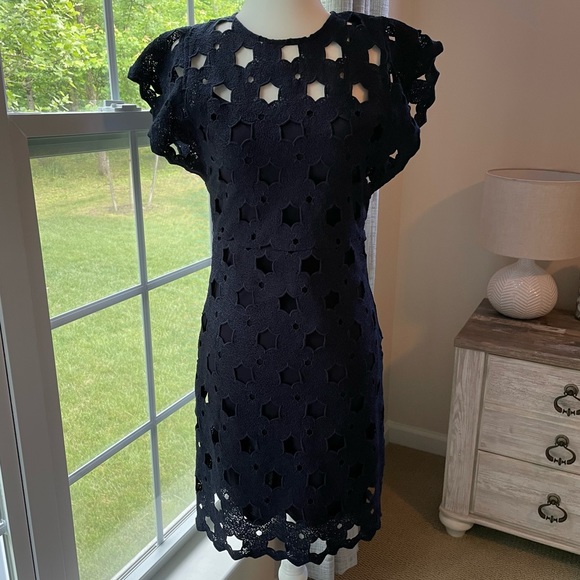 Aqua Eyelet Cutout Dress - Picture 2 of 8
